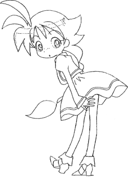 A transparent, full body, uncolored image of Ahiru from Princess Tutu. She is turning and has a surprised expression.